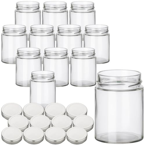 gouveo Set di 12 vasetti per conserve da 280 ml, classici con coperchio a vite, per conservare e conservare – piccoli barattoli per marmellata, miele, fatti in casa (EGC280S)