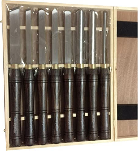 Ensemble de 8 ciseaux à bois pour tour à bois Ensemble de ciseaux à bois pour tour à bois Ciseaux à bois pour tournage Outils de ciselage pour tournage à bois en boîte Ciseaux de tour Ensemble de ci