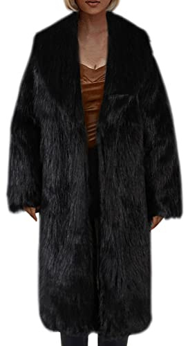 Winter Jackets for Women Long Turndown Collar Cardigan Faux Fur Coat Winter Coat Warm Fur Imitation Jacket Faux Fur Jacket (Black, XXL)