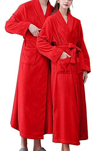 Fleece-Bademantel für Damen, einfarbiger Fleece-Schlafanzug mit Taschen und Gürtel, Winter-Bademantel, Fleece, m, bequem, Loungewear, Schlafmantel, Nachtwäsche, Loungewear, e, L