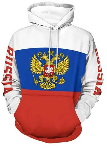KETAFOUND Sweat À Capuche pour Homme Et Femme - Pull À Manches Longues avec Poches Et Drapeau Russe Vintage, Haut Grande Taille pour Vêtements De Travail Décontractés Et De Sport