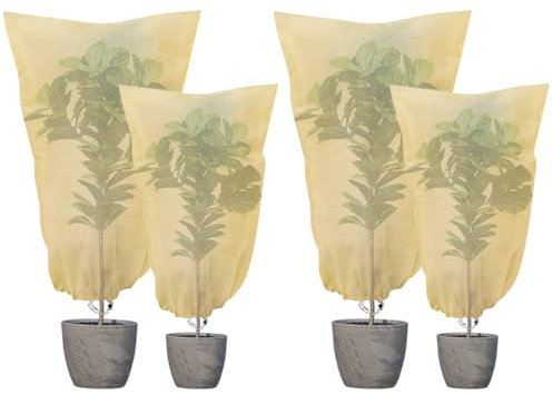 Hitopin 4 Pezzi Copertura Limone Inverno, Protezione Invernale per Piante Grandi, Cappuccio Protezione Piante Inverno, Telo per Piante Inverno Antigelo, con Cerniera, per Piante(Bianco Sporco)