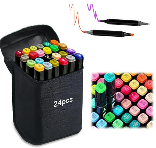 Dual Tip Marker Set, Farben Marker Set, 24 Farben Farben Marker Set, Permanent Marker Stifte Set, Alkohol Marker, Graffiti Stifte Fettige Marker,Twin Tip Marker Stifte, für Zeichnung,Design, Rendering