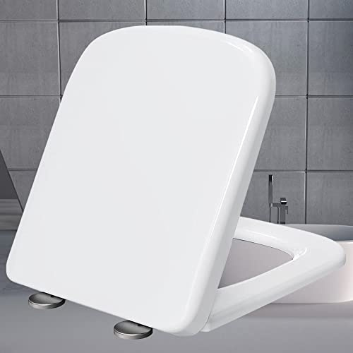 Abattant WC à fermeture douce avec charnières réglables pour WC carré Fixation sur le dessus Blanc 36 x 45 cm