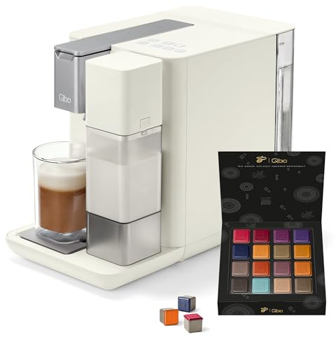 Tchibo Qbo MILK MASTER Premium Kapselmaschine inkl. 16 recyclebare Qbo Kapseln für Cappuccino, Espresso, Caffè Crema, Milchschaum auf Knopfdruck mit abnehmbarem Milchtank 300ml, White Cashmere
