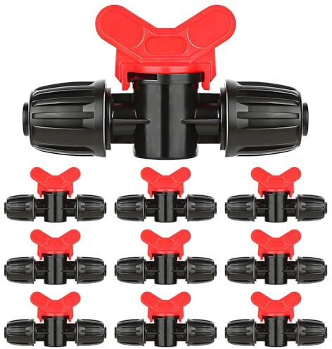 10er Set Tropfbewässerung Widerhaken-Kugelhahn, kugelhahn schlauchverbinder,16mm 1/2 Zoll Absperrventil für Tropfbewässerungsschlauch, Robust und Langlebig,für Garten, Landwirtschaft und Gewächshäuser