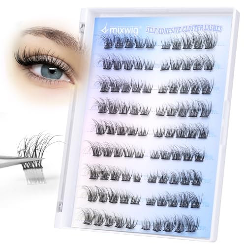 Lvmixwig Selbstklebende Wimpern Cat Eye Wispy - Natürlicher Look Links & Rechts, Vorgeklebte Cluster D Curl