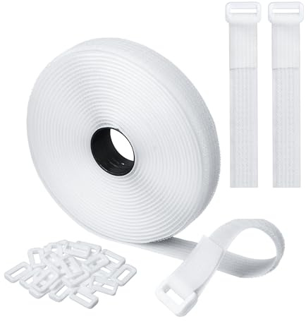 Vatiyszk 5m Adjustable Cable Straps with 25 Buckles, Reusable Fastening Cable Ties, Free Cut Length, White Hook and Loop Cinch Straps for Cable Tidy, Wire Management, Cord Organiser, 2cm Wide