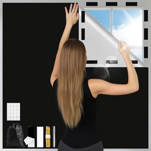 Aevcvok 300x145cm Verdunkelungsrollo ohne Bohren, 420D Oxford Schwarz Verdunkelungsrollo Klemmrollo Thermorollo, Fensterrollo innen Sonnenschutz und Sichtschutz,Tragbare Reise Verdunklungsrollo