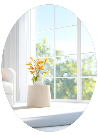 TSKDKIT Wall Mirror 40 x 30 cm Stick On Mirror for Walls, Self Adhesive Frameless HD Glass Mirrors for Bathroom, Wardrobe Doors, Hallway, Bedroom (Oval)