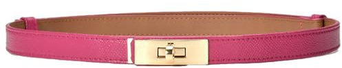 HATOFES Verstellbarer Skinny-Ledergürtel für Damen, solide Legierung, Drehverschluss, schmal, dünner Taillengürtel, Taillenbund, dekorativer Gürtel für Kleider, Jeans, Hosen (Rose/Gold)
