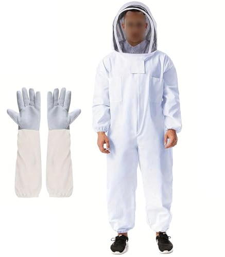 ERMWALR Imker-Schutzanzug mit Handschuhen, kompletter Imker-Schutzanzug, Imkerausrüstung mit Schutzmaske und Kapuze, weißer Imkeranzug für Damen und Herren (XXL)