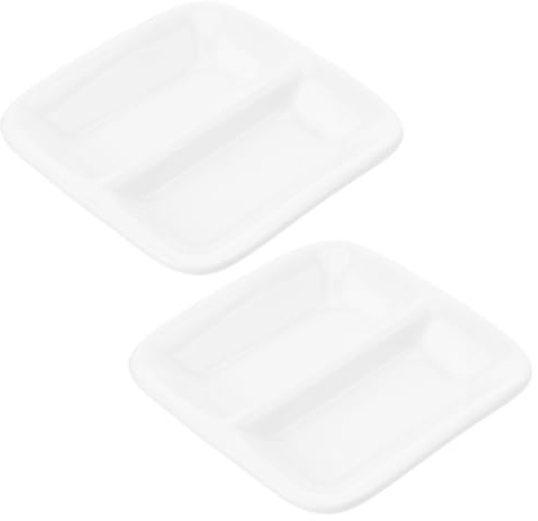 VALICLUD 2 piezas Bandeja Cerámica Blanca para Aperitivos con Compartimentos Platos para Salsa y Condimentos de Unidades para Servir y Snacks Reutilizable