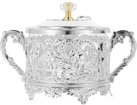 Toyvian Tarro de almacenamiento de vidrio de acero inoxidable con cuchara versátil azucarero y recipiente para especias, almacenamiento de cocina decorativo para dulces, especias y aperitivos
