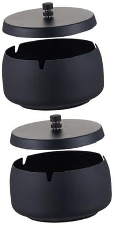 Alipis 2pcs Windproof Stainless Steel Ashtrays with Lid 8.8x8.8x7cm Metal Smoke Tray for Indoor Outdoor Use Home Office Restaurant