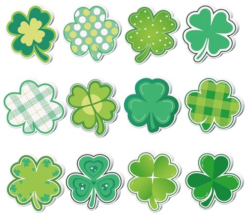 St. Patrick's Day Haftnotizen, selbstklebend, Motiv: Glücksklee, selbstklebend, für Schule, Büro, Zuhause, Studenten, Lehrer, Geschenk, 12 Stück