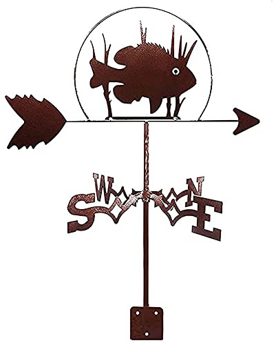 LMMOZOE Retro-Wetterfahne aus Eisen, Fisch-Wetterfahne mit Beschichtung für Outdoor-Fischerei, Dekoration, Basteln, Windrichtungsanzeiger mit Montagehalterung