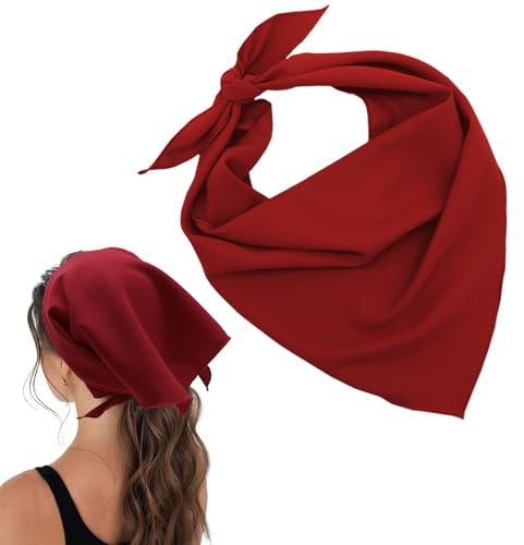 Rzmtaol Bandanas for Women, Solid Color Womens Girls Neck Scarf Triangle Hair Bandana for Shirt Daily Office School (Red)