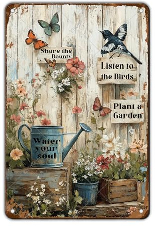 KIYOYO Funny Garden Tin Sign Plant A Garden Metal Signs Wall Decor for Yard Fence Outdoor 12x8 Inch