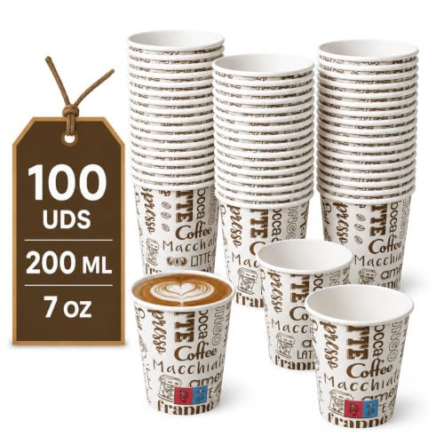 LAN&LAN Coffee Design Kaffeebecher 100 Stück | Bedruckte To-Go Pappbecher | Stabile, hitzebeständige Einwegbecher für Kaffee & Heißgetränke | Ideal für Café, Bäckerei, Gastronomie & Catering (200ml)