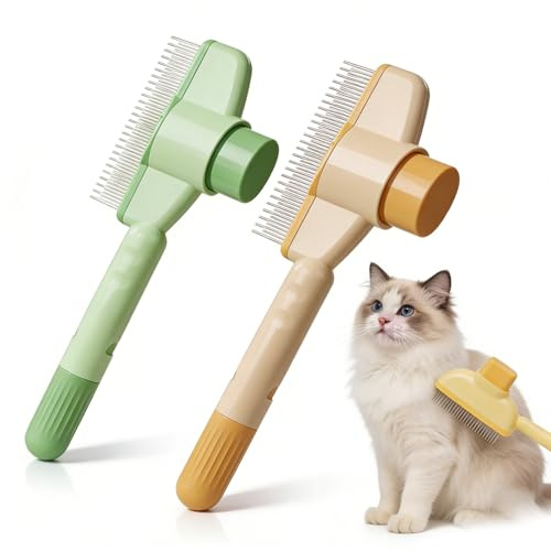 2 Pièces Brosse et Peigne Auto-Nettoyant pour Chat & Chien, Anti-Poil Mort avec Bouton de Nettoyage Rapide