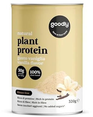 Goodly, Proteine Vegetali in Polvere Gusto Vaniglia, Senza Glutine e Zuccheri Aggiunti, Ricche di Proteine e Fibre, 320 g