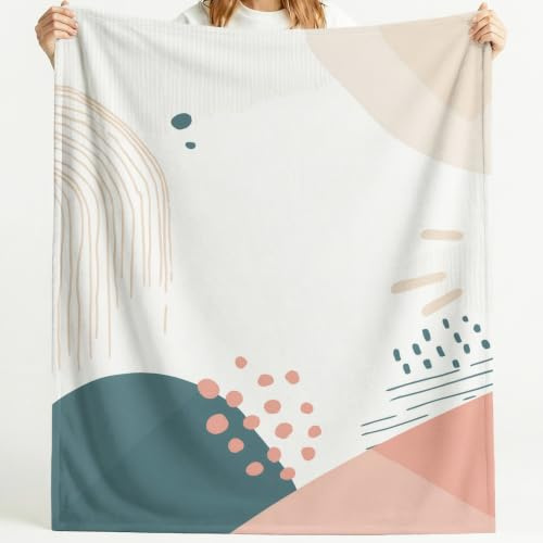 Vintage minimalistisk flanellfilt, gosig filt, 150 cm x 150 cm, mjuk abstrakt konst, ränder, geometriskt mönster, supermjuk filt, varm, fluffig, tryckt filt, mikrofiberfilt, soffpläd