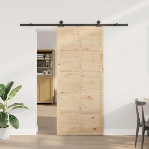 kithwjll Schiebetür Natur 100 x 208 cm Massives Kiefernholz, Innentür Zimmertür Holz mit Schienensystem, platzsparende Tür für Renovierung und Einbau