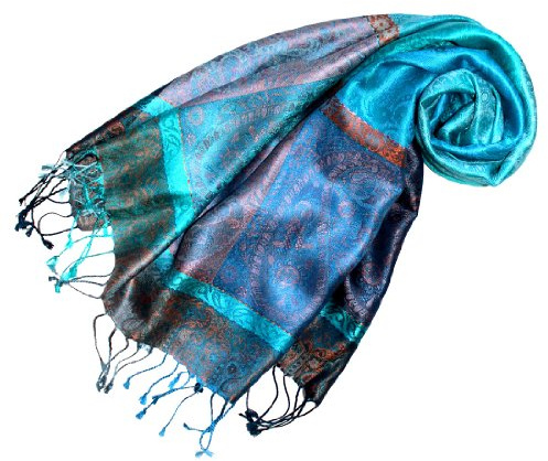 Lorenzo Cana Pashmina Foulard jacquard tissé 100 % soie Motif cachemire Écharpe en soie pashmina Multicolore 70 x 190 cm - - Taille Unique