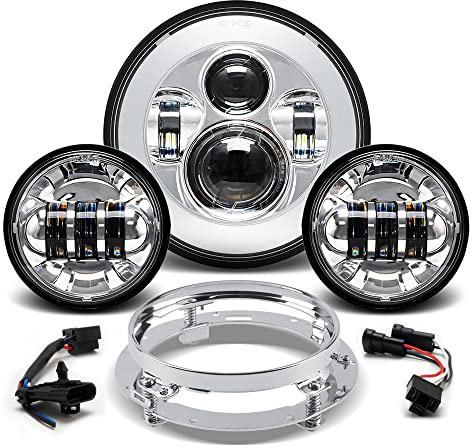 Tugwuetlwu 7 LED Headlight 4.5 Auxiliary Fog lights Kit for Motorcycle Compatible with Harley Davidson Road King Electra Glide Street Glide Accessories Heritage Softail Deluxe Ultra Limited Classic
