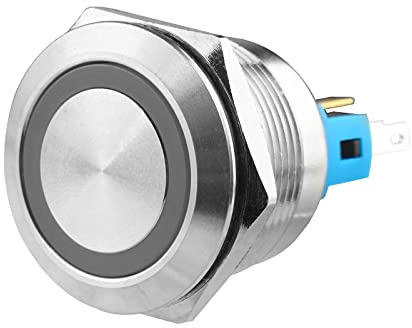 Larcele 22mm Interruttori a Pulsante con 12V Indicatore,DIY Impermeabile Autobloccante Interruttore Metallo, 1NO1NC Guscio in Acciaio Inossidabile,1 Pezzi JSANKG-23 (Autobloccante,Luz Rosso)