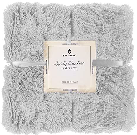 SPRINGOS Kuscheldecke Plaid Überwurf 220 x 240 cm Grau Plüschdecke Decke Wohndecke zweiseitig Kunstfelldecke