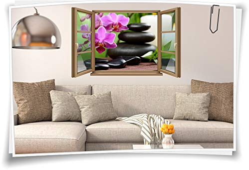 Medianlux Wand-Tattoo Wand-Bild Fenster SPA Wellness Steine Orchideen Entspannung Kerze Aufkleber Folie Deko Wohnzimmer Küche Folie Digitaldruck, 120x78cm wb22wb144-124722