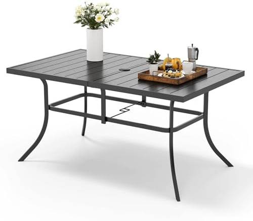 MFSTUDIO Garden Table, Outdoor Dining Table, Patio Table with Parasol Hole | Metal Rustproof Steel Frame and 4-5 cm Parasol Hole, for Deck, Backyard, Lawn, Garden (Black)