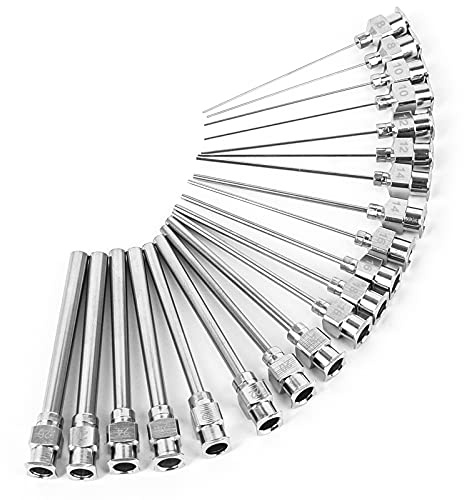 20Pcs Aiguille de Distribution Pointe Émoussée Industrielle Pointes d'Aiguille Seringue en Acier Inoxydable pour Recharger Les seringues de Colle, 8G/10G/12G/14G/16G/18G/20G/22G/24G/26G