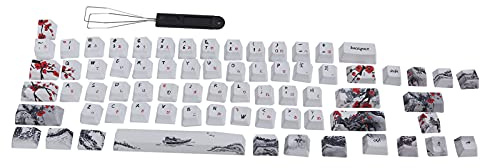 Ensemble de Touches Personnalisées, Kit de Touches de Bricolage PBT Intéressant Comprenant 71 Touches de Commutateur de Touches de Clavier Mécanique Motif de Fleurs de Prunier(anglais-japonais)