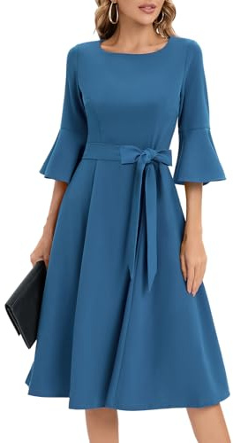 HomRain Women’s Elegant Bell Sleeve Cocktail Party Dress, for Wedding Guest, Modest Church Evening Dress