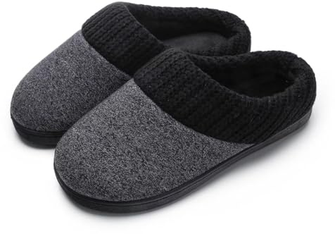 SincerWay kvinnors Tofflor bekväma korallfleecefodrade stickade tyg Mysig mjuk Slipper Slip On Memory Skum Hemskor Inomhus Utomhus(Black,7-8)