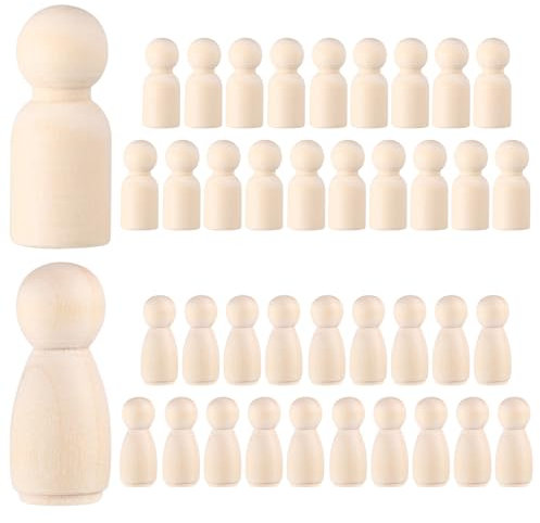 NUOBESTY 40pcs Wood Peg Dolls Unfinished Natural Wooden Peg Dolls Blank Family Figures Wooden Peg Figures for Art DIY Craft
