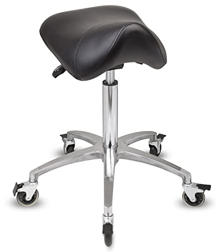 Staboos Rollhocker bis 160 kg - Premium Sattel Sitz mit Neigung, Lehne und Bremse - Praxishocker (Premium Rollen) Drehhocker höhenverstellbar (55 cm bis 75 cm)