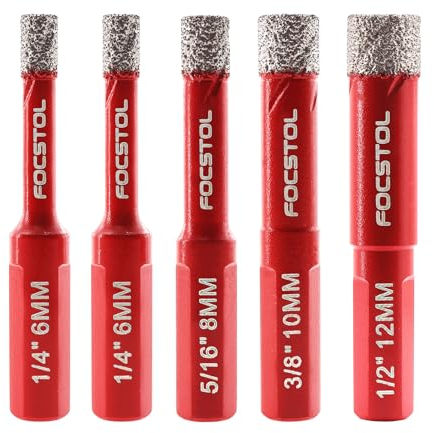 FOCSTOL Punte per Trapano Diamantate - 5 pezzi 6/6/8/10/12mm Sega a Tazza Diamantata con Gambo Triangolare per Porcellanato Ceramica Granito Marmo Quarzo