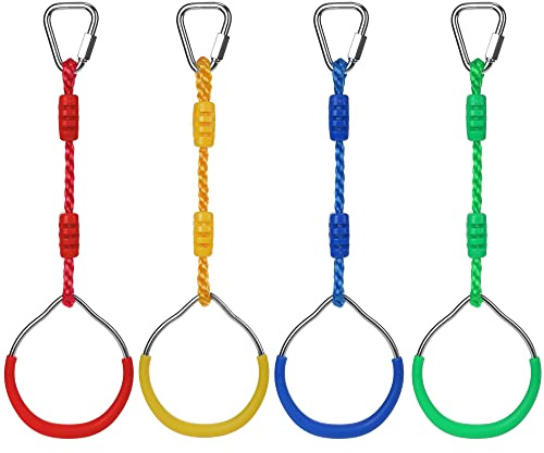 4 stycken gymnastikringar för barn, Morwealth klätterringar trapets gunga bar ringar, gymnastik repringar gymringar för ninja tillbehörsset för trädgården (olika färger)