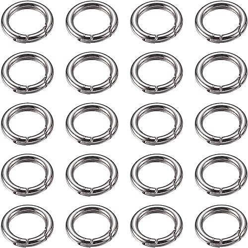 PLABBDPL 20 Stück Karabiner Rund 20mm, Silber, Ring für Schlüsselanhänger, Tasche, Schmuck, Hundeleine, DIY Handwerk