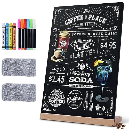 8 x 12 Chalkboard Sign, Reusable Double Sided Small Chalkboard Signs with Wooden Base Stand, Menu Chalk Board Sign Store Food Signs for Party, Tables Decoration, Bar and Restaurant (1 Pack)