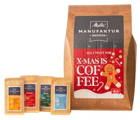 Melitta Manufaktur-Kaffee Adventskalender 2024, 24 verschiedene Spezialitäten-Kaffees, Kaffee-Bohnen, ungemahlen, Special-Edition, geröstet in Deutschland, 24 x 50g