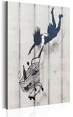 B&D XXL - Akustikbild Banksy Shop till you drop Bilder Akustikschaum Hochleistungsschallabsorber Schallschutz Leinwand 1 tlg Wandbild Raumakustik Schalldämmung Graffiti Street Art