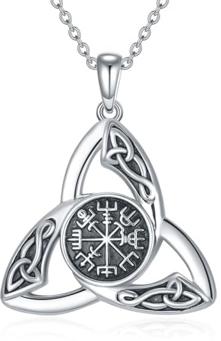 YAFEINI Wikinger Halskette 925 Sterling Silber Keltischer Knoten Anhänger Kette Vegvisir Anhänger Halskette Wikinger Amulett Schmuck für Herren Damen (Keltischer Halskette)
