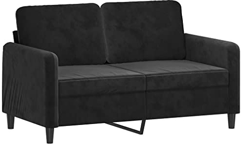 vidaXL Sofa 2-Sitzer, Loungesofa Couch mit Armlehnen Rückenkissen, Wohnzimmersofa Designsofa Metallgestell, Sitzmöbel Zweisitzer, Schwarz Samt