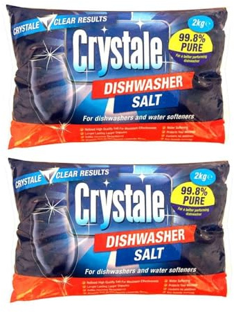 Crystale 2 x 2kg Dishwasher Salt With Welari Thank You Card Limescale Cleaner Kitchen Household Watermarks Remover (4kg)