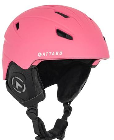 ATTABO Skihelm Kinder S200 In-Mold Konstruktion | Skihelme mit Aktive Belüftung | Brillenhalterung | Sicherheitshelm |Snowboard, Skiing, Hockey | Helm Kinder 54-58cm Rosa ATB-SKI201